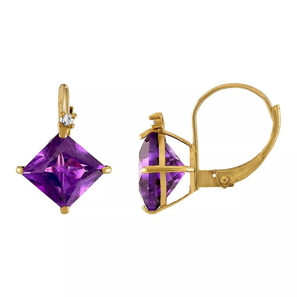 Tiara 10k Gold Amethyst & Diamond Accent Leverback Earrings, Women's Product Image