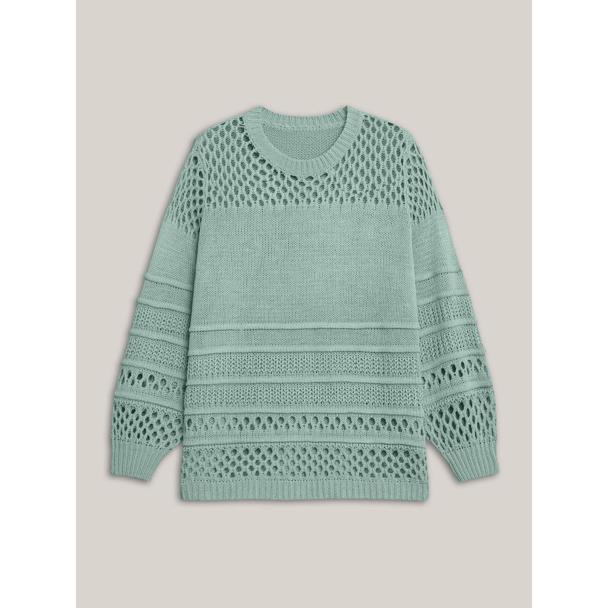 Plus Size Textured Cut-Out Round Neck Pullover Mint Women Casual Loose Long Sleeve Everyday Cardigans BloomChic 22-24/3X Product Image