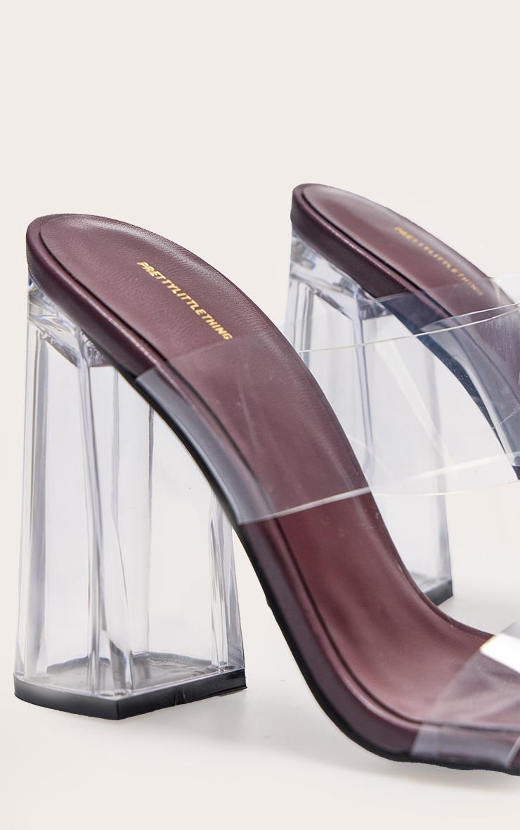 Burgundy Perspex Double Strap Square Toe Chunky Block High Heeled Sandals Product Image
