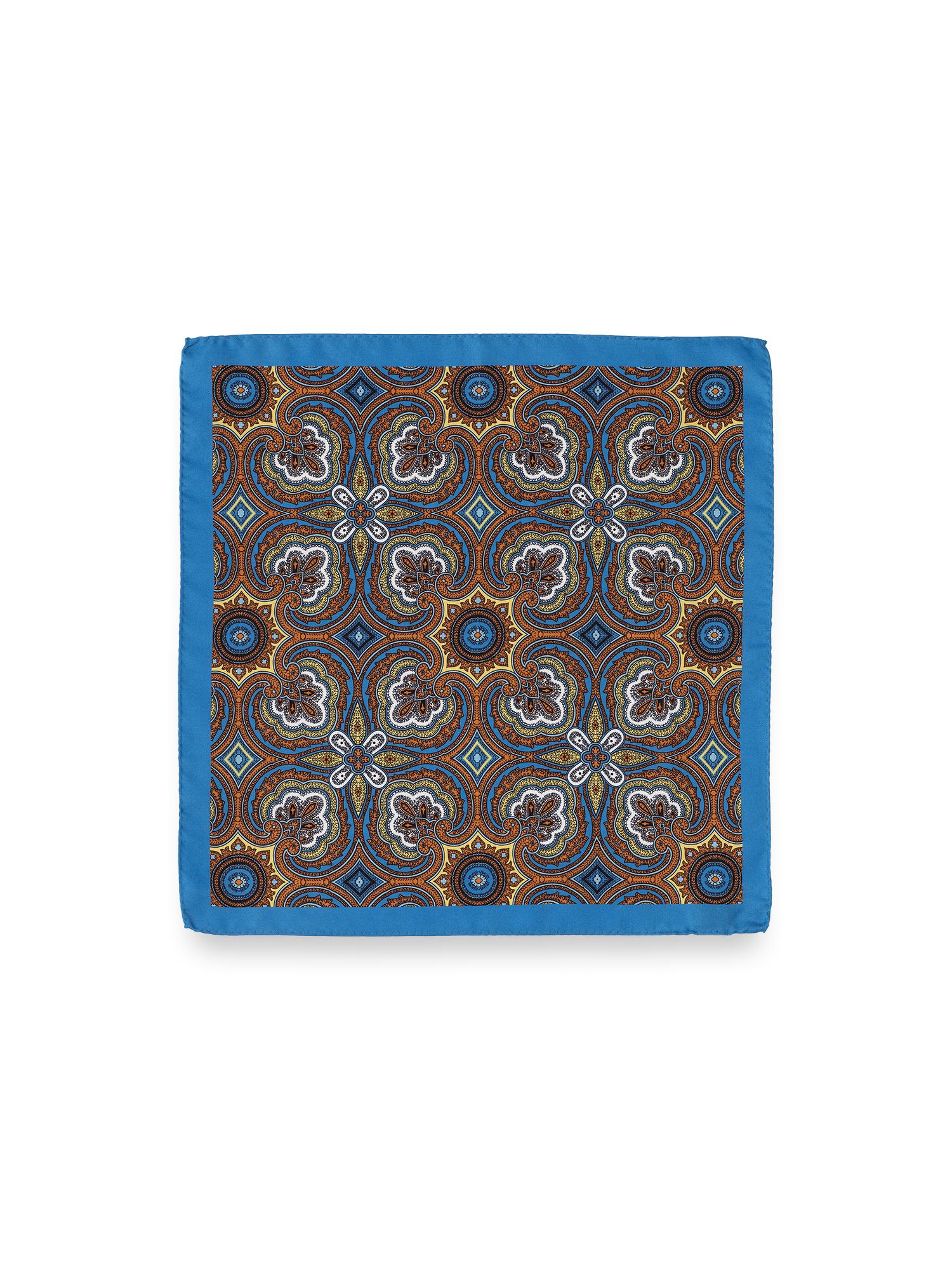 Medallion Silk Pocket Square - Blue/yellow Product Image
