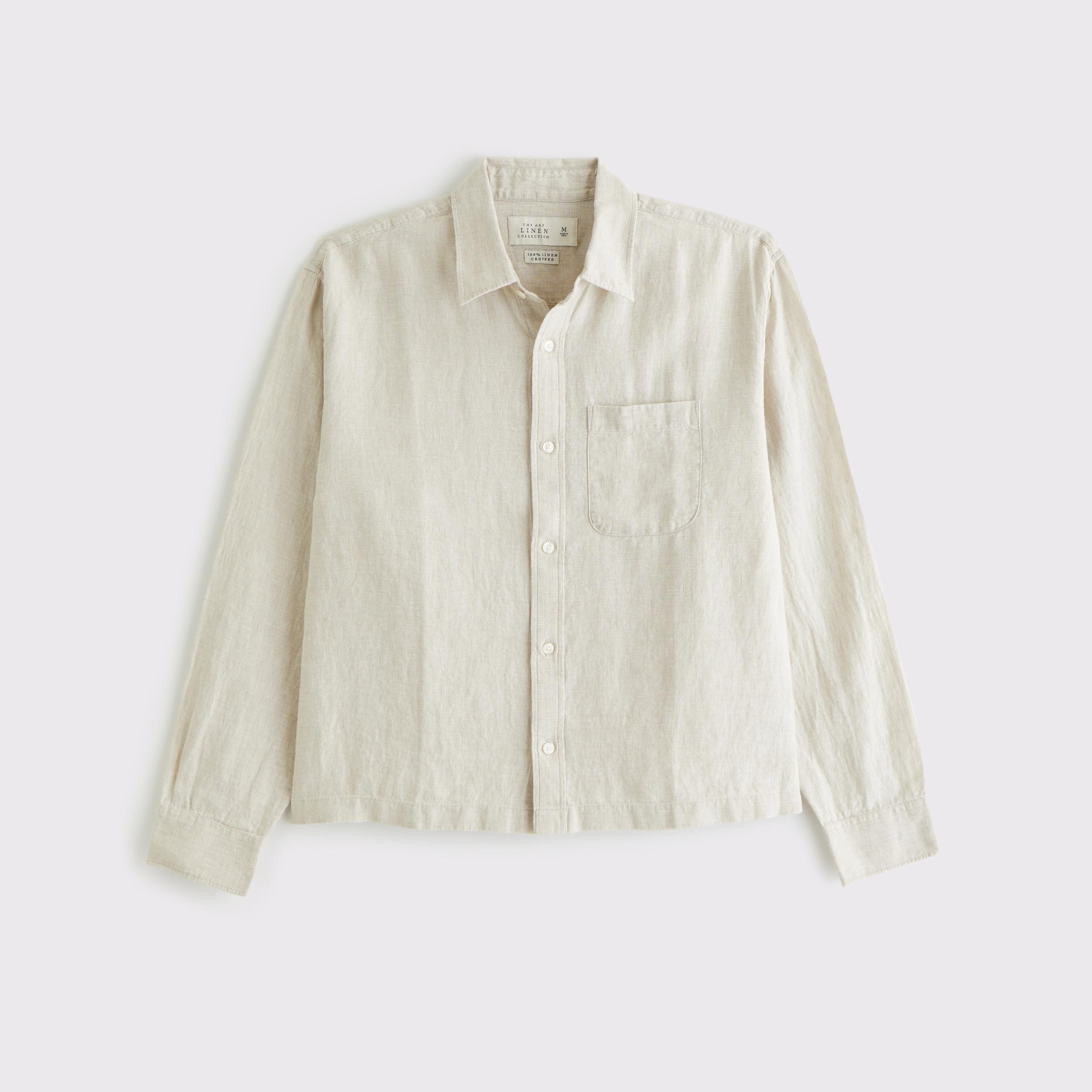 Cropped Linen Button-Up Shirt Product Image