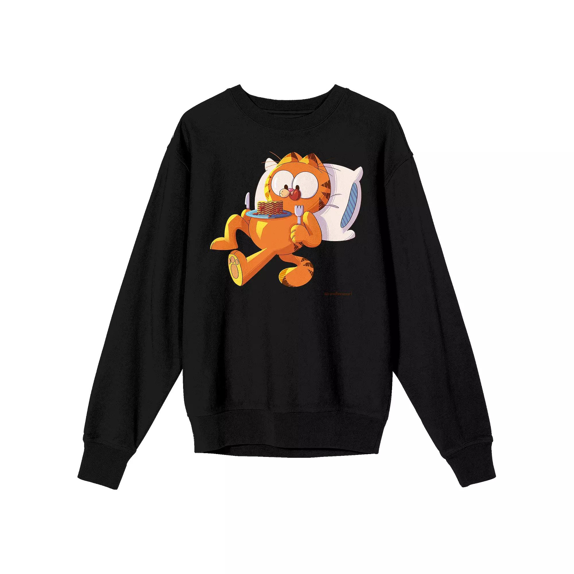 Men's Garfield Eating Pancakes Long Sleeve Graphic Tee,  Product Image