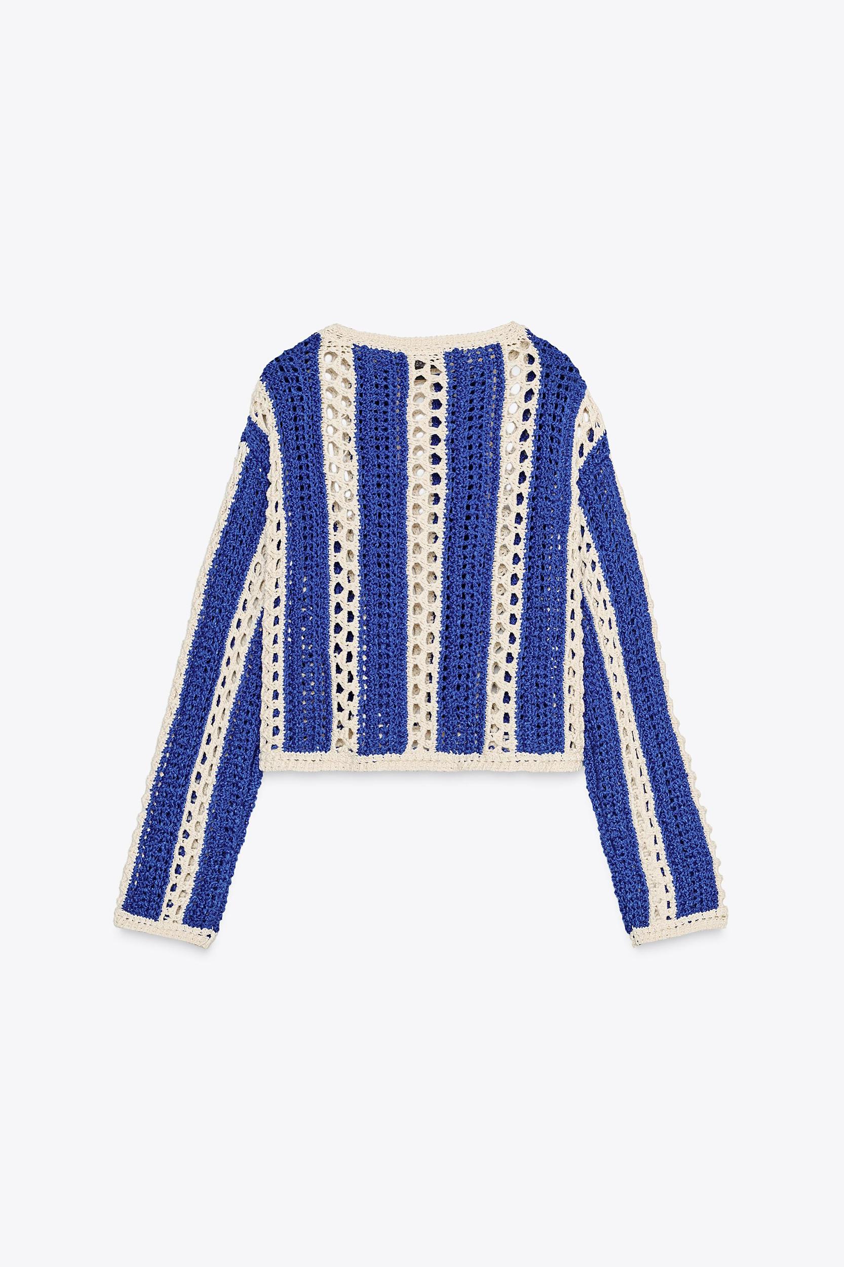 CROCHET KNIT CROP SWEATER Product Image