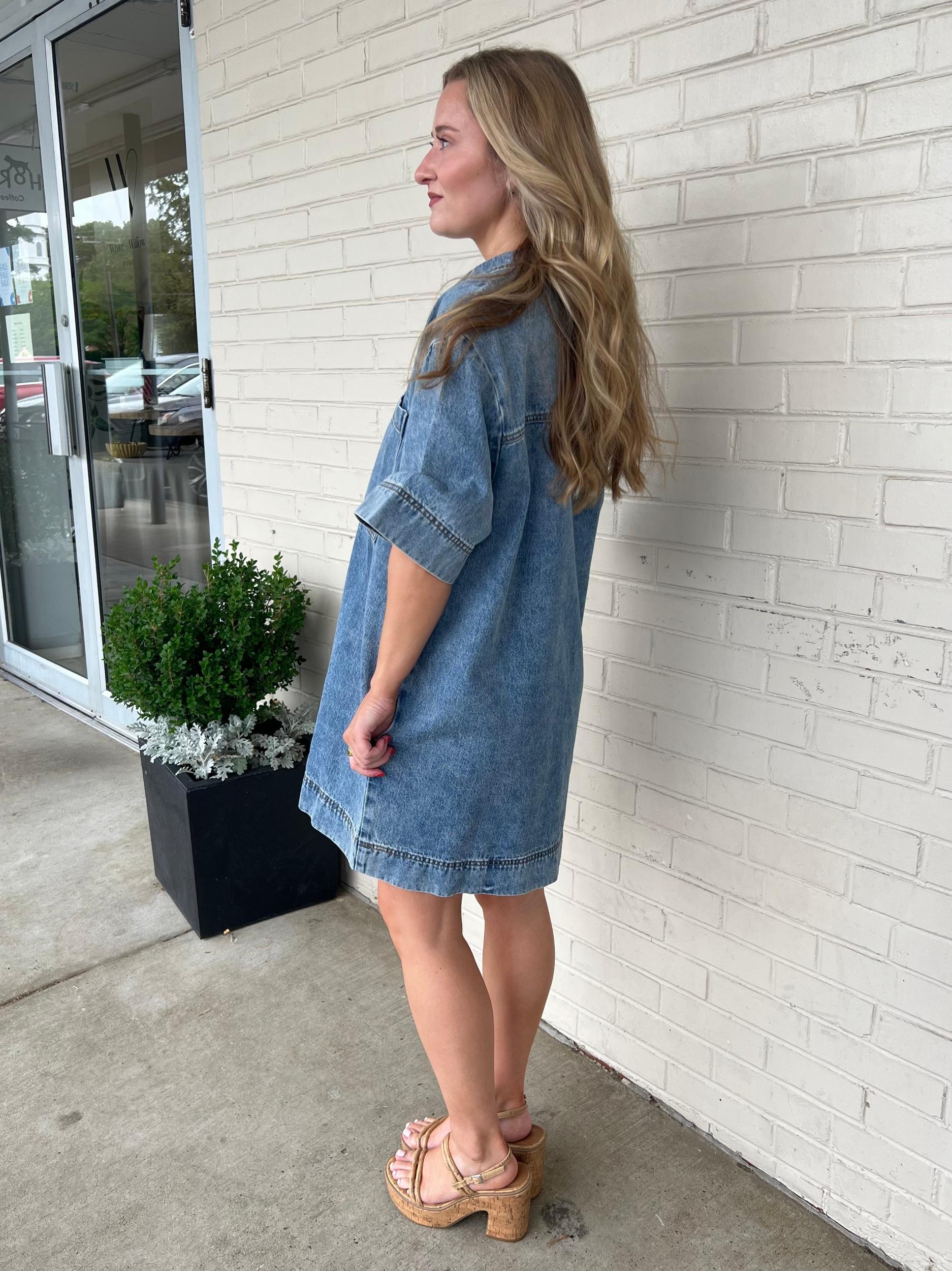 Blair Denim Short Sleeve Mini Dress Product Image