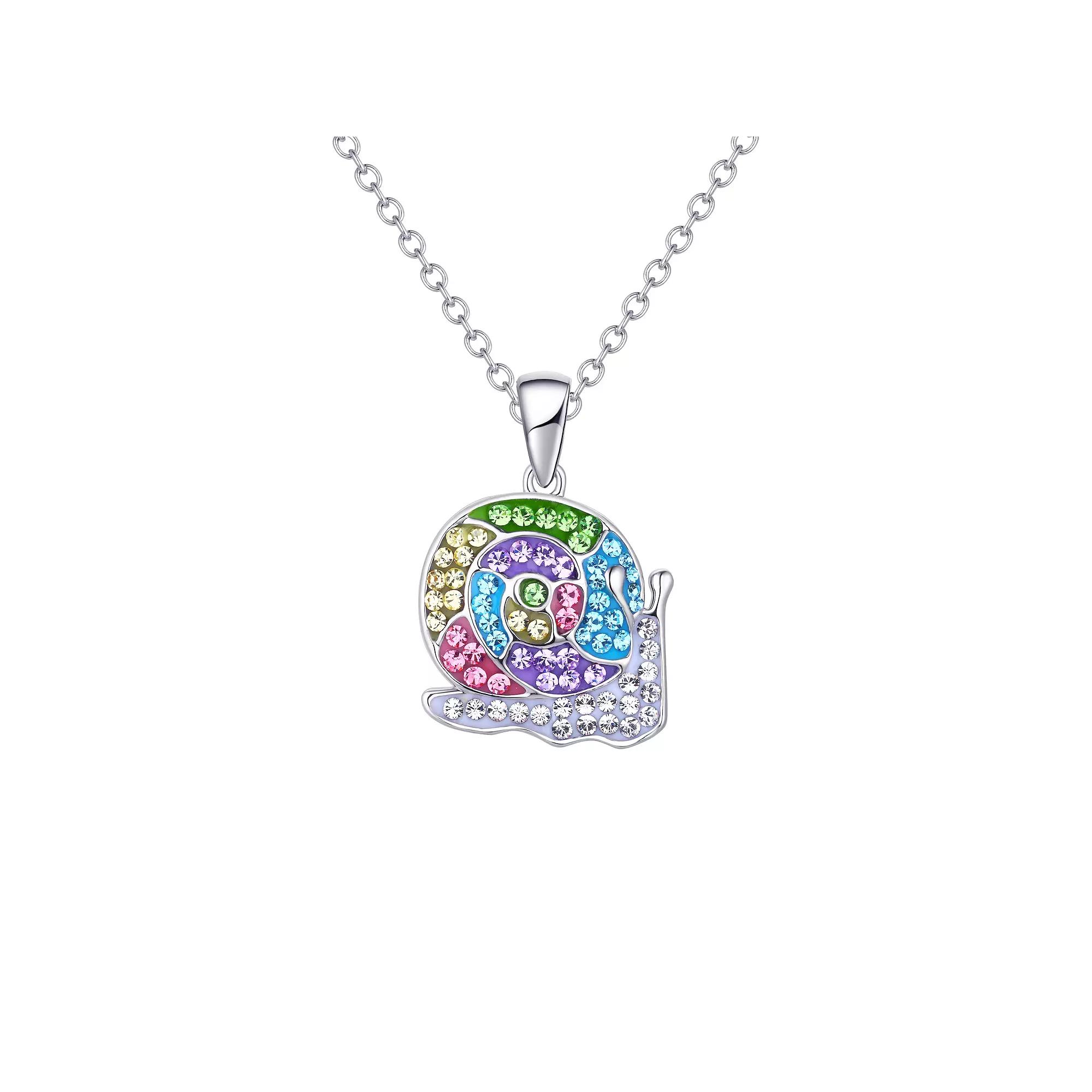 Crystal Collective Sterling Silver Plated Crystal Rainbow Snail Pendant Necklace, Women's, Size: 18", Silver Tone Pink Product Image