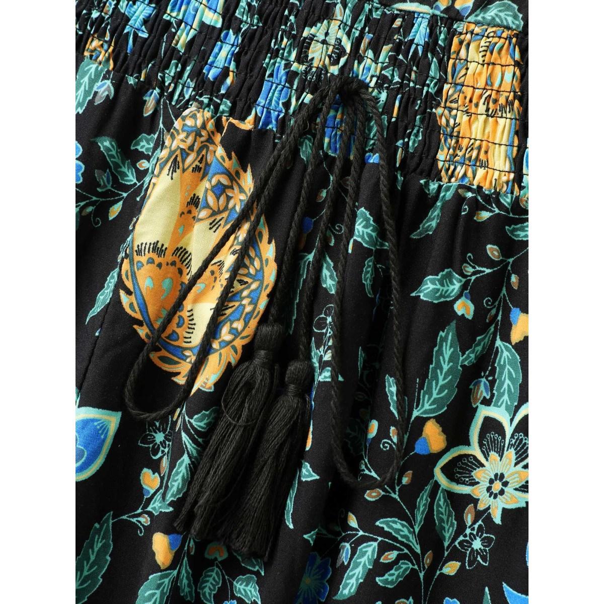 Plus Size Rayon Paisley Print Shirred Midi Dress Black Women Boho V-neck Short sleeve Curvy BloomChic 10/M Product Image