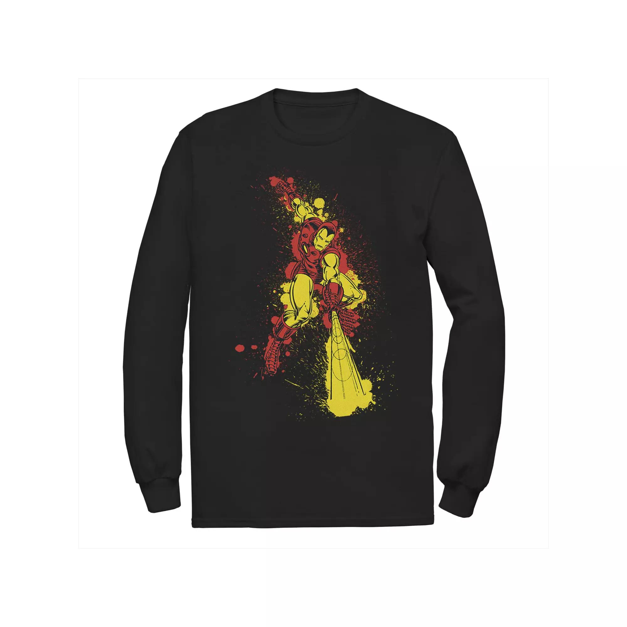 Men's Marvel Iron Man Retro Paint Splatter Action Long Sleeve Graphic Tee,  Product Image