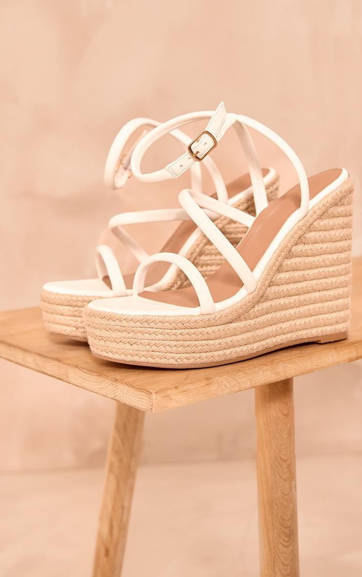 White Wide Fit Pu Round Toe Asymmetric Strap Platform Heeled Wedges Product Image