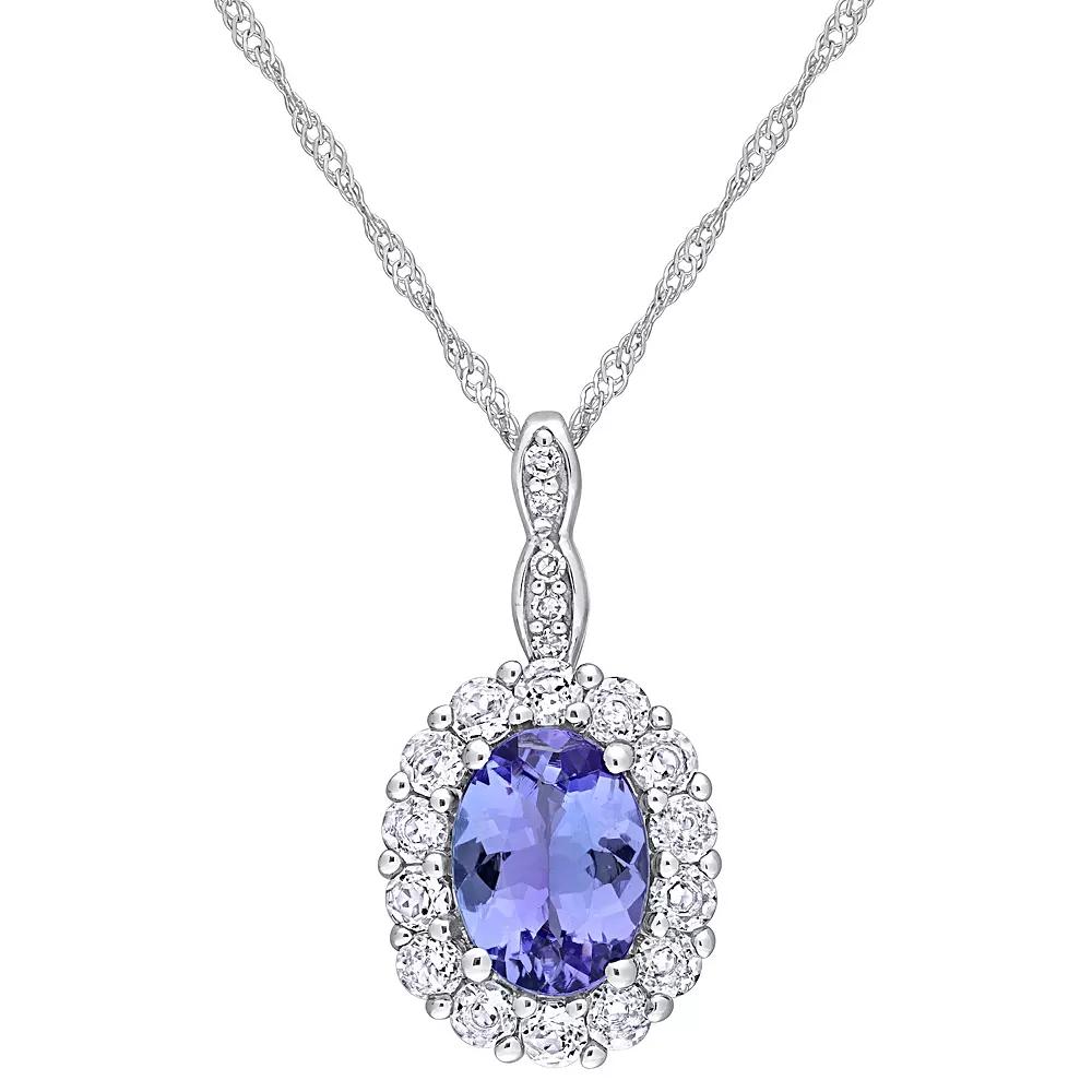 Stella Grace 14k White Gold Tanzanite White Topaz & Diamond Accent Halo Pendant Necklace, Women's, Size: 17" Product Image