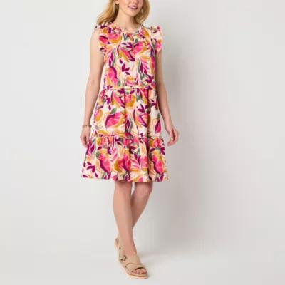 St. John's Bay Womens Short Sleeve Floral Drop Waist Dress Product Image