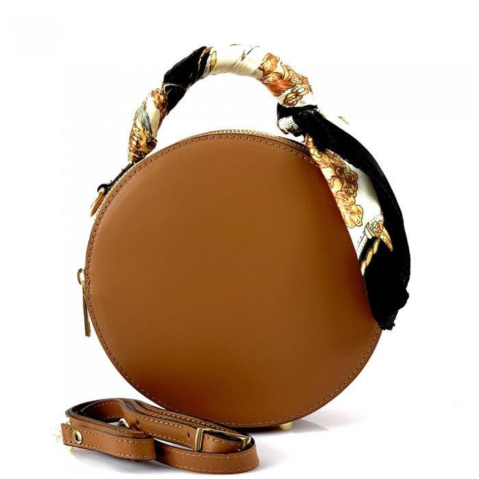 Round Genuine Leather Crossbody Handbag Product Image