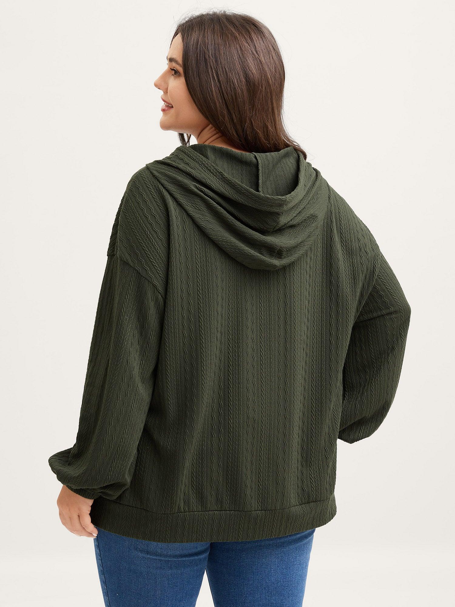 Textured Solid Pocket Zipper Hoodie Female Product Image
