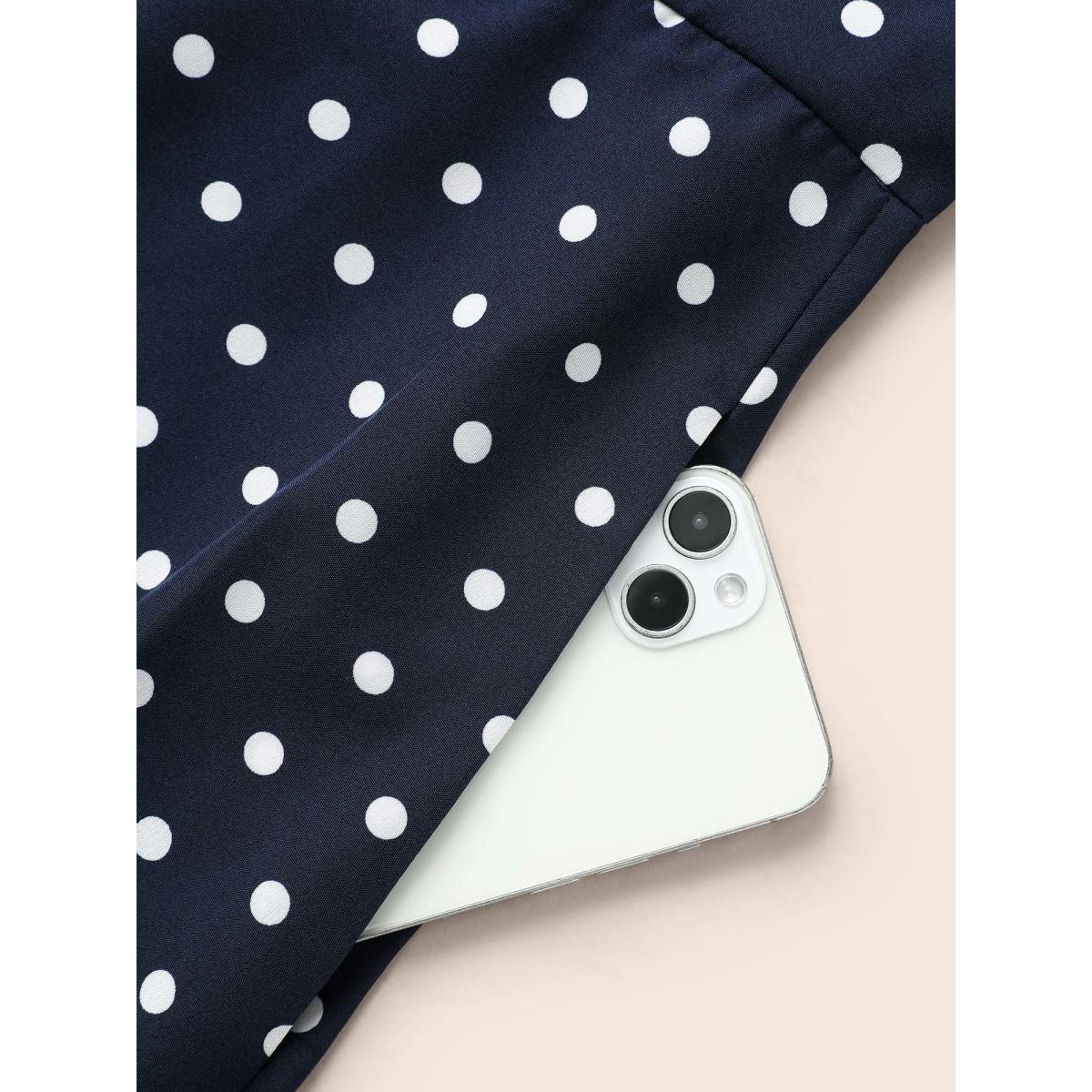 Plus Size Polka Dot Ruffle Trim Midi Dress DarkBlue Women Elegant Ruffles V-neck Long Sleeve Curvy BloomChic 18-20/2X Product Image