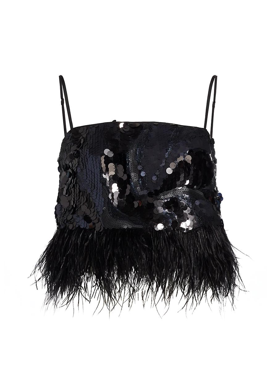 Womens Stanley Sequined & Feather-Trimmed Crop Top Product Image