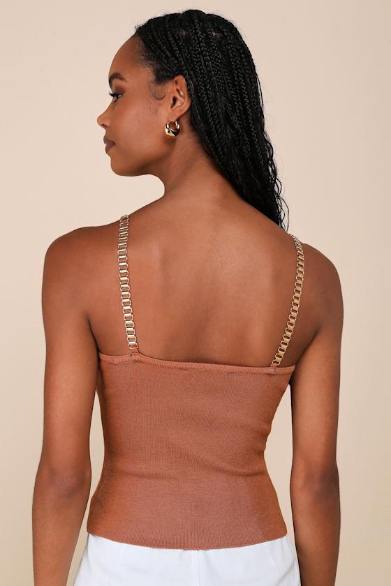Intentionally Chic Light Brown Sweater Knit Chain Strap Tank Top Product Image