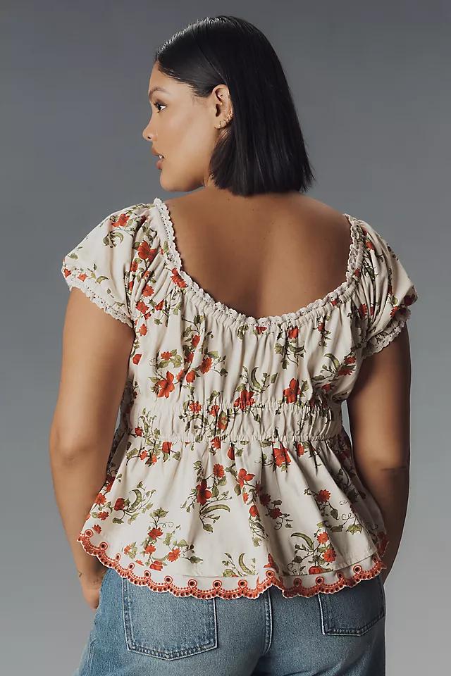 Maeve Short-Sleeve Sweetheart-Neck Peplum Top Product Image