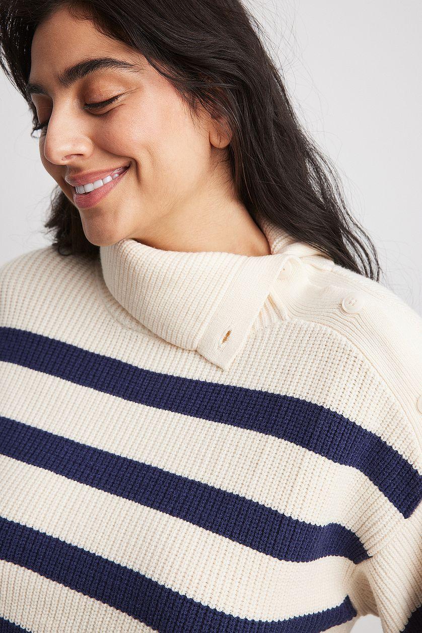 Striped Knitted Turtleneck Sweater Product Image