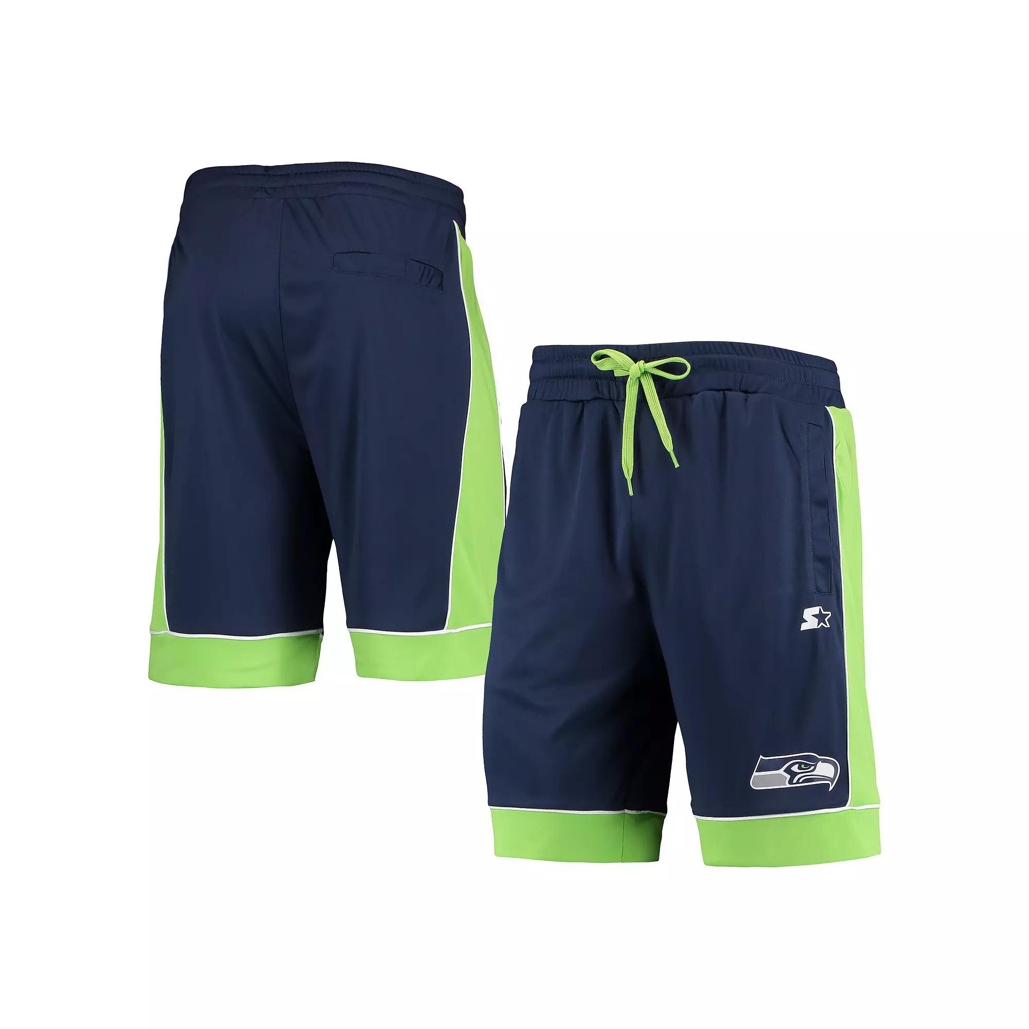 Men's Starter College Navy/Neon Green Seattle Seahawks Fan Favorite Fashion Shorts, Size: 2XL, Blue Product Image