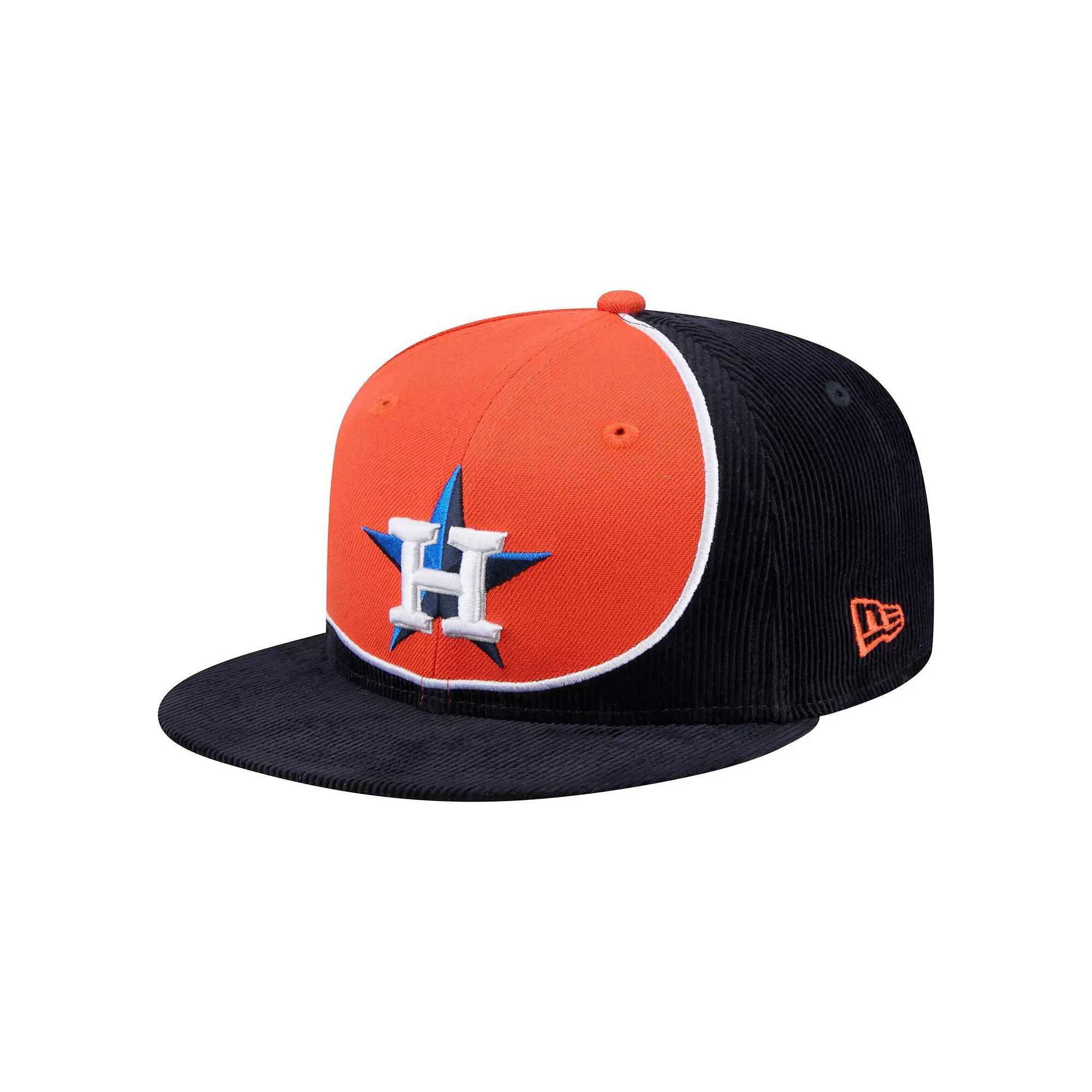Men's New Era Navy/Orange Houston Astros Retro Split Corduroy Snapback Hat, Blue Product Image