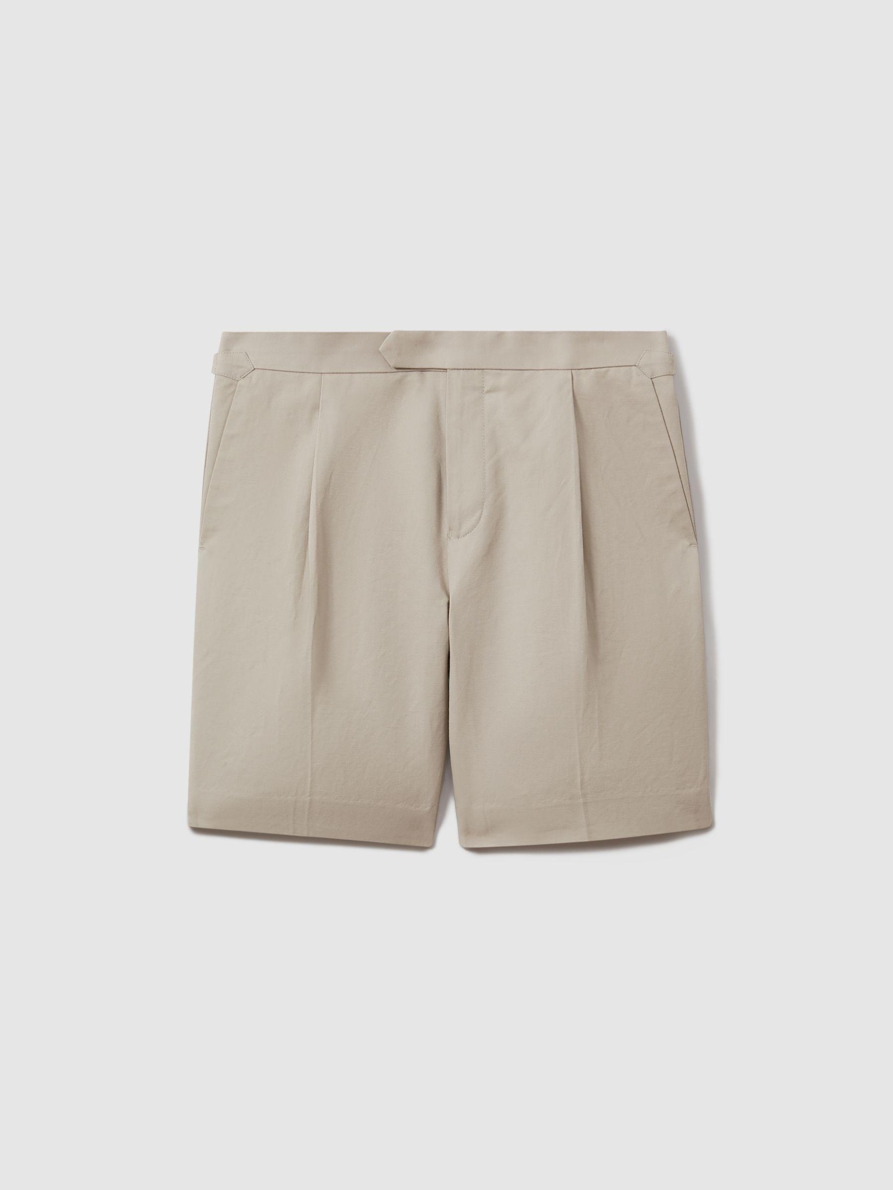 Cotton/Linen Blend Adjuster Shorts in Stone Product Image