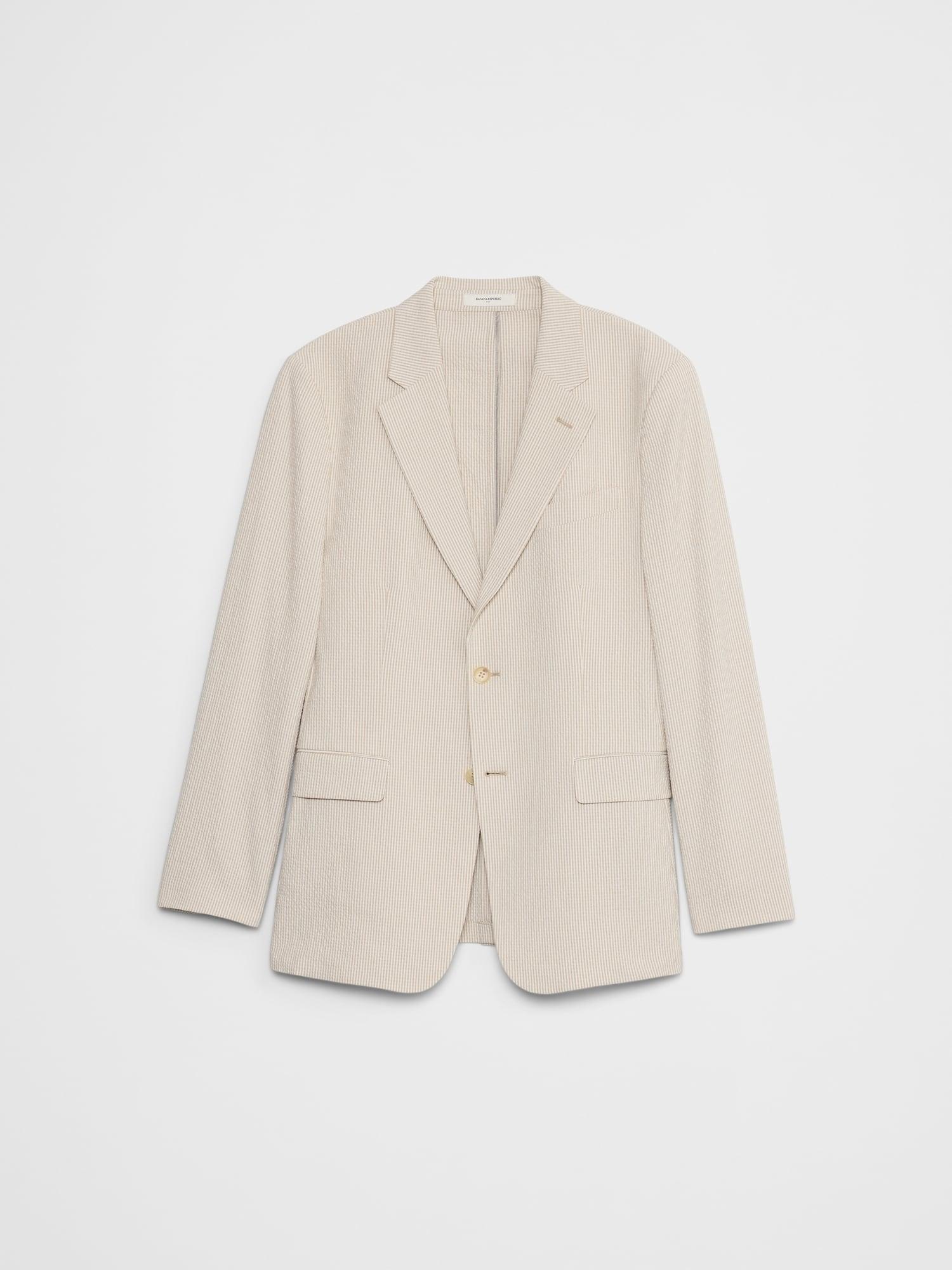 Tailored-Fit Khaki Seersucker Suit Jacket Product Image