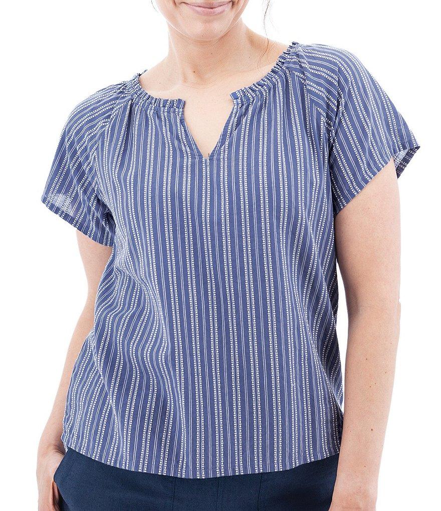 Aventura Colmar Striped Split V Neckline Short Sleeve Blouse Product Image