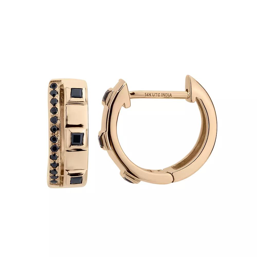 Gemistry 14k Gold Black Onyx Hinged Hoop Earrings, Women's Product Image