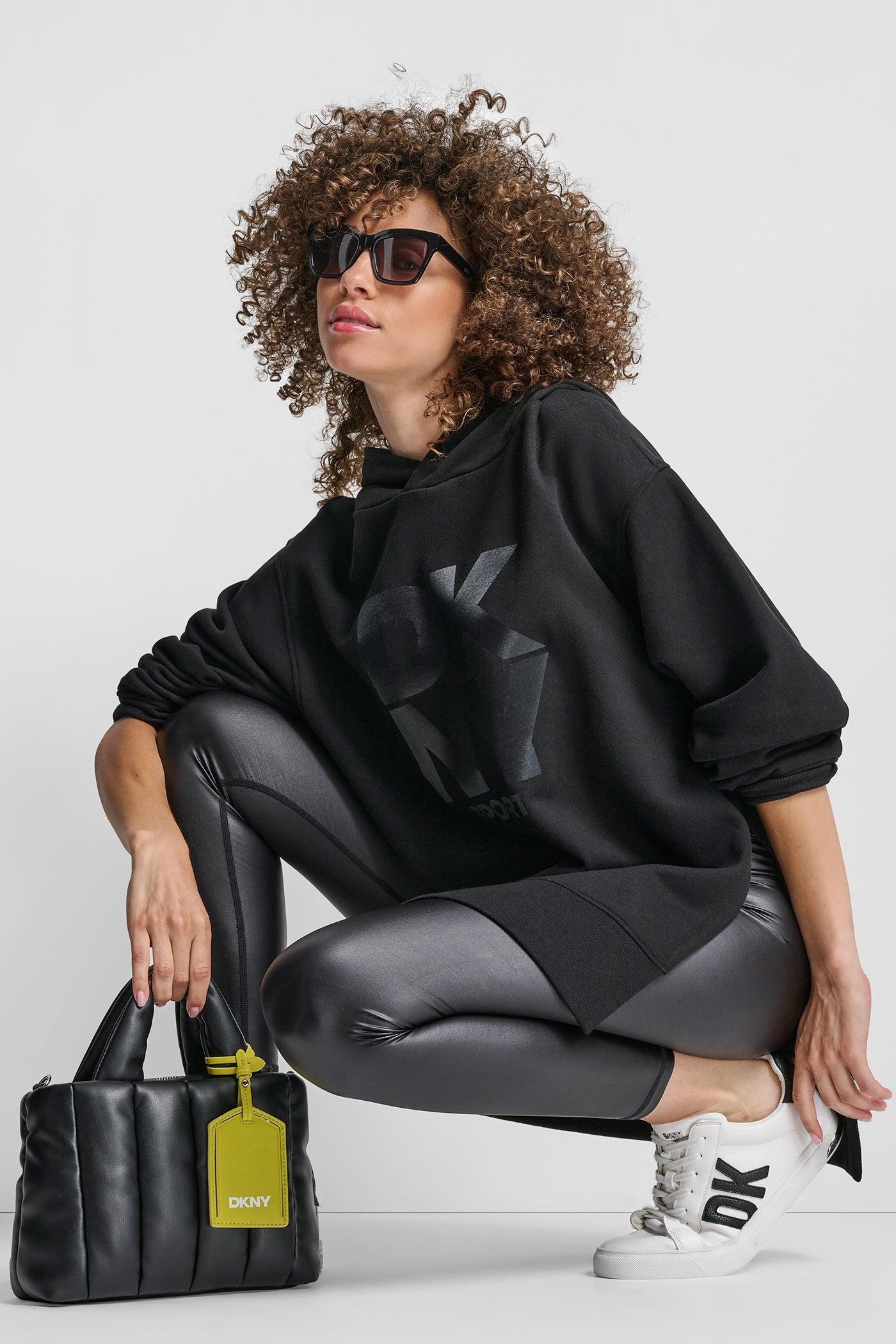 STACKED SATIN LOGO HIGH LOW TUNIC HOODIE Product Image