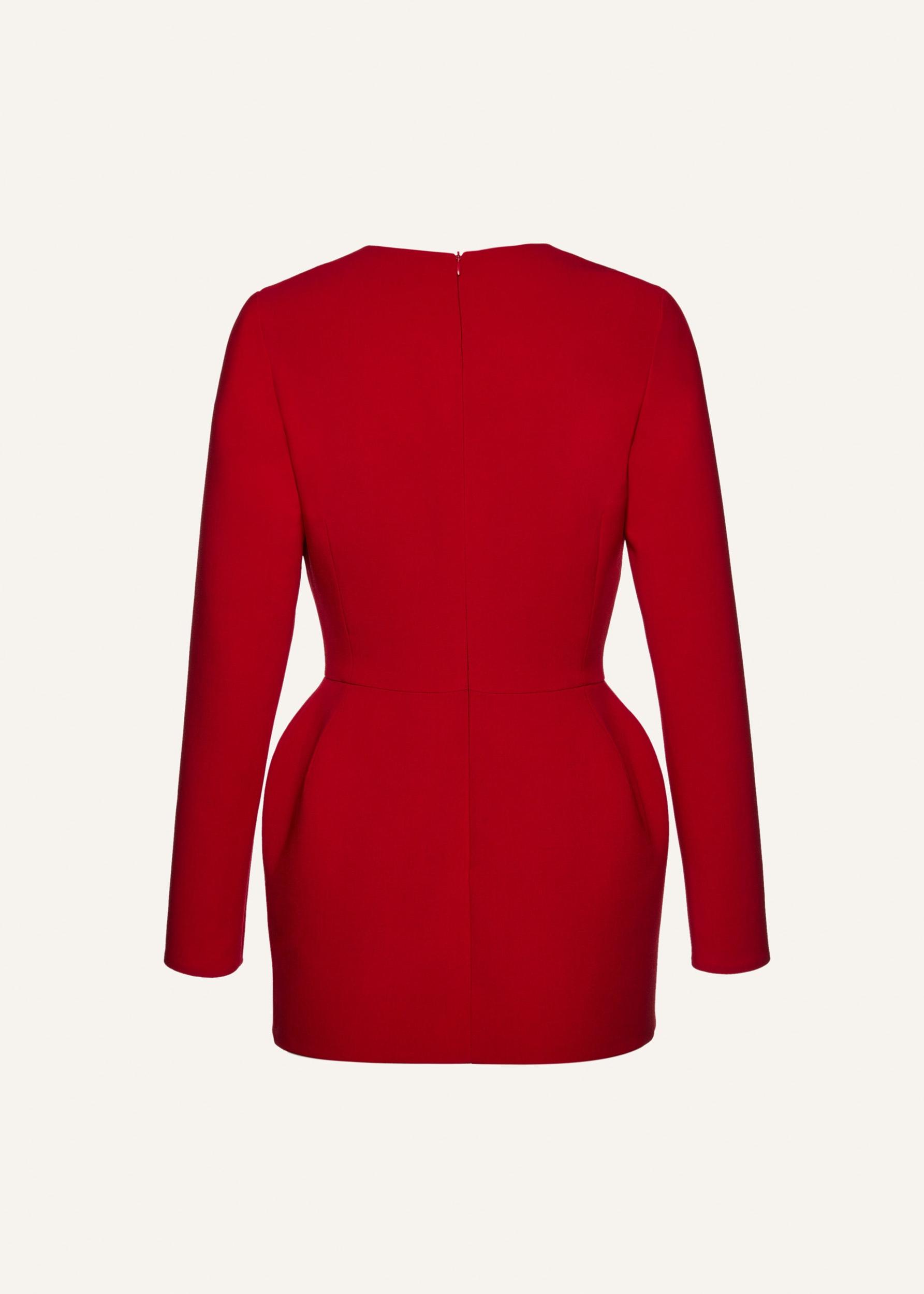 Long sleeve floral applique wool mini dress in red Product Image