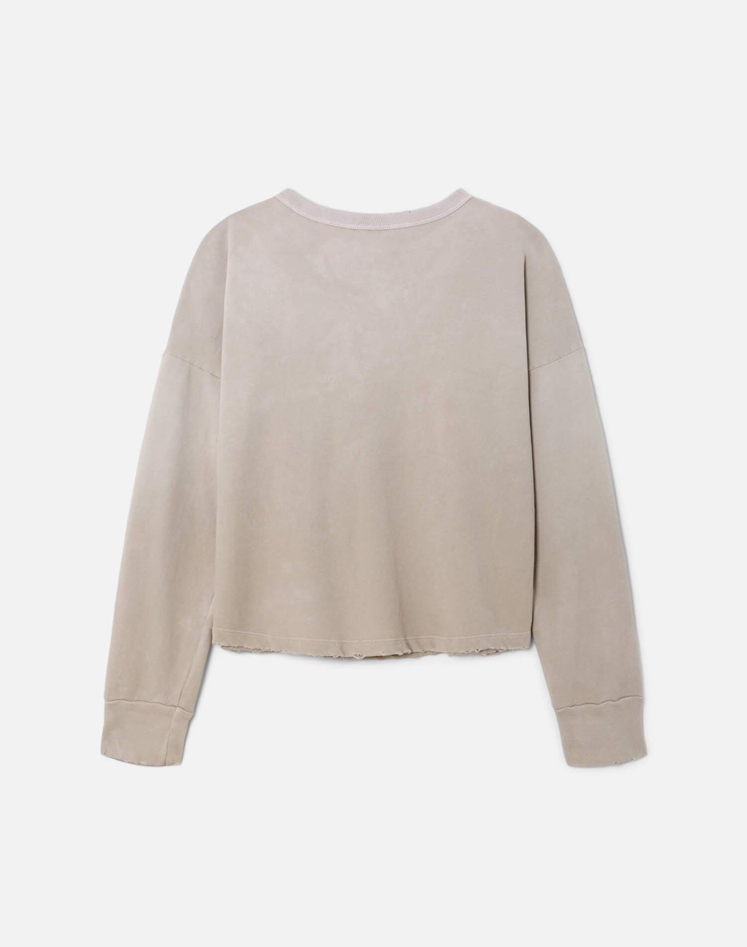 Boxy Crewneck Sweatshirt "Love Me" - Khaki Female Product Image