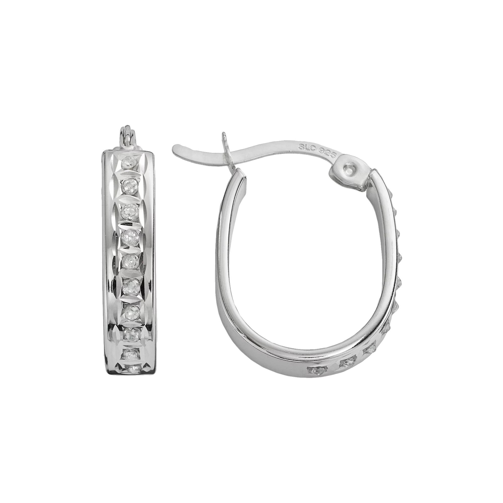 Diamond Mystique Platinum Over Silver Diamond Accent U-Hoop Earrings, Women's, White Product Image