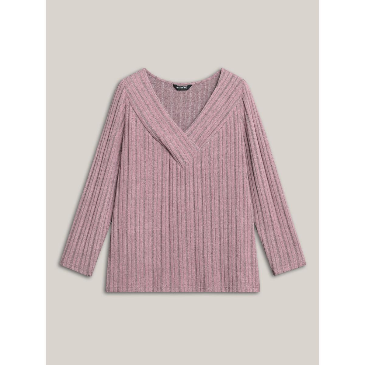 Plus Size V-Neck Textured Pit Strip Fitted T-Shirt Dirtypink Women Casual Texture V-neck Bodycon Everyday T-shirts BloomChic 12/L Product Image