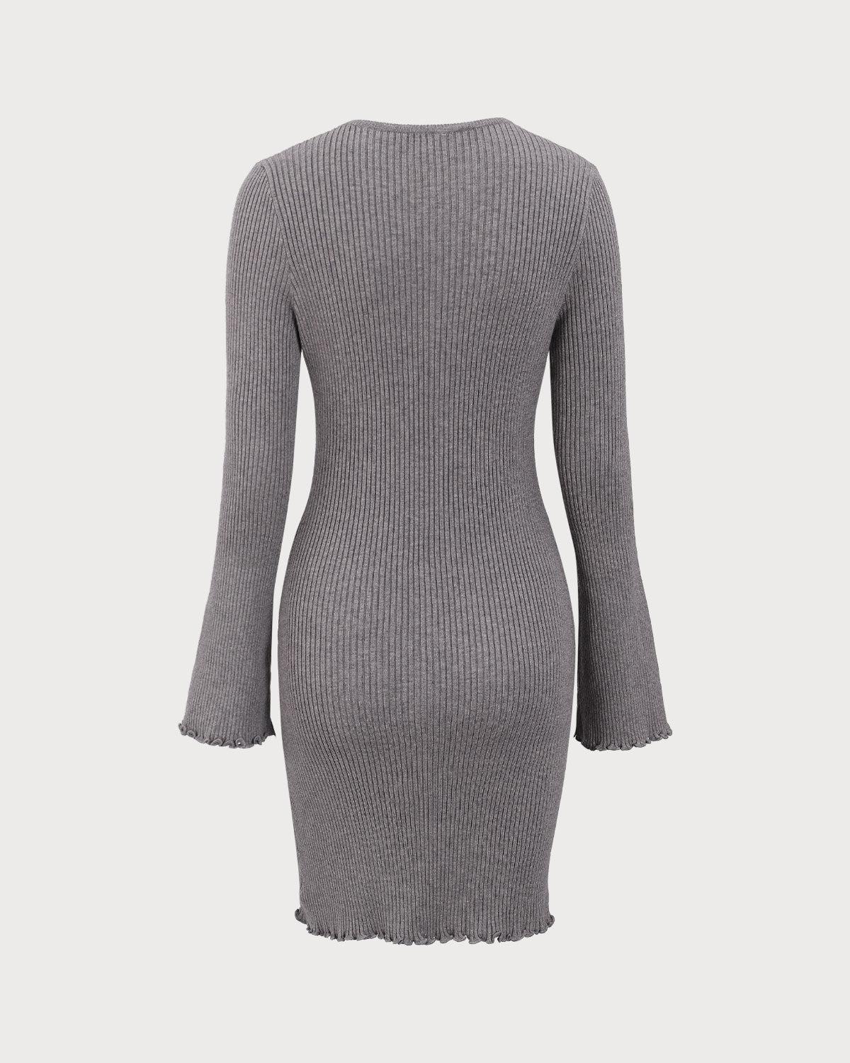 Grey Boat Neck Sweater Mini Dress Product Image