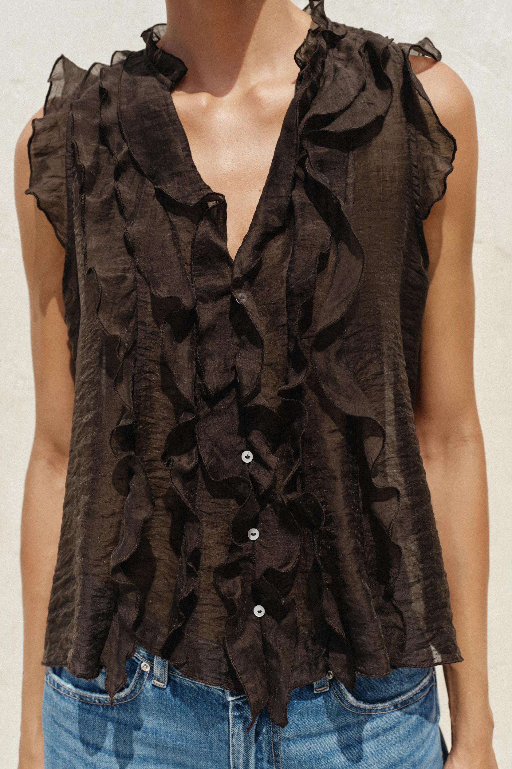 SEMI-SHEER RUFFLED TOP Product Image