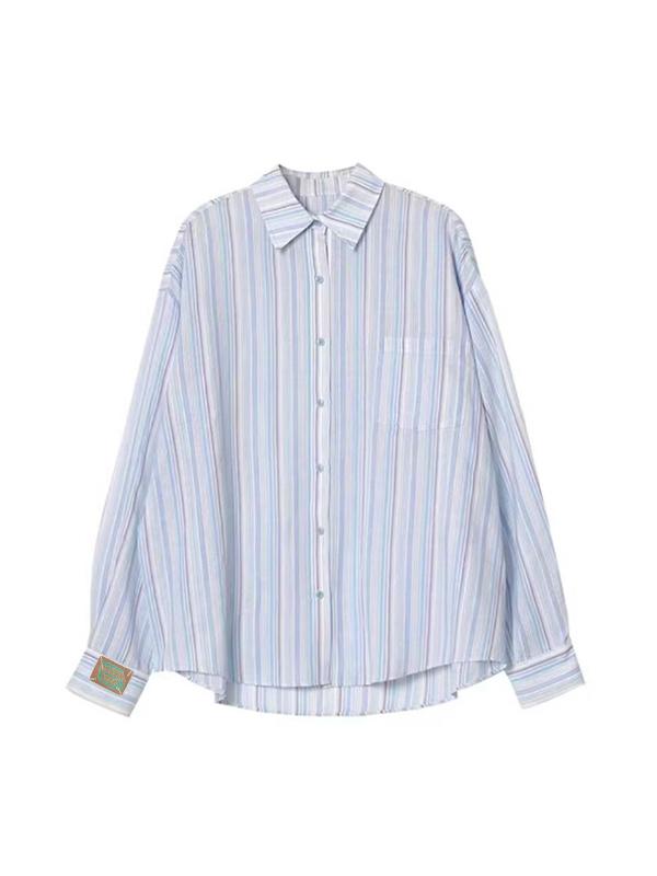 Fresh Stripe Thin Long Sleeve Blouse Product Image
