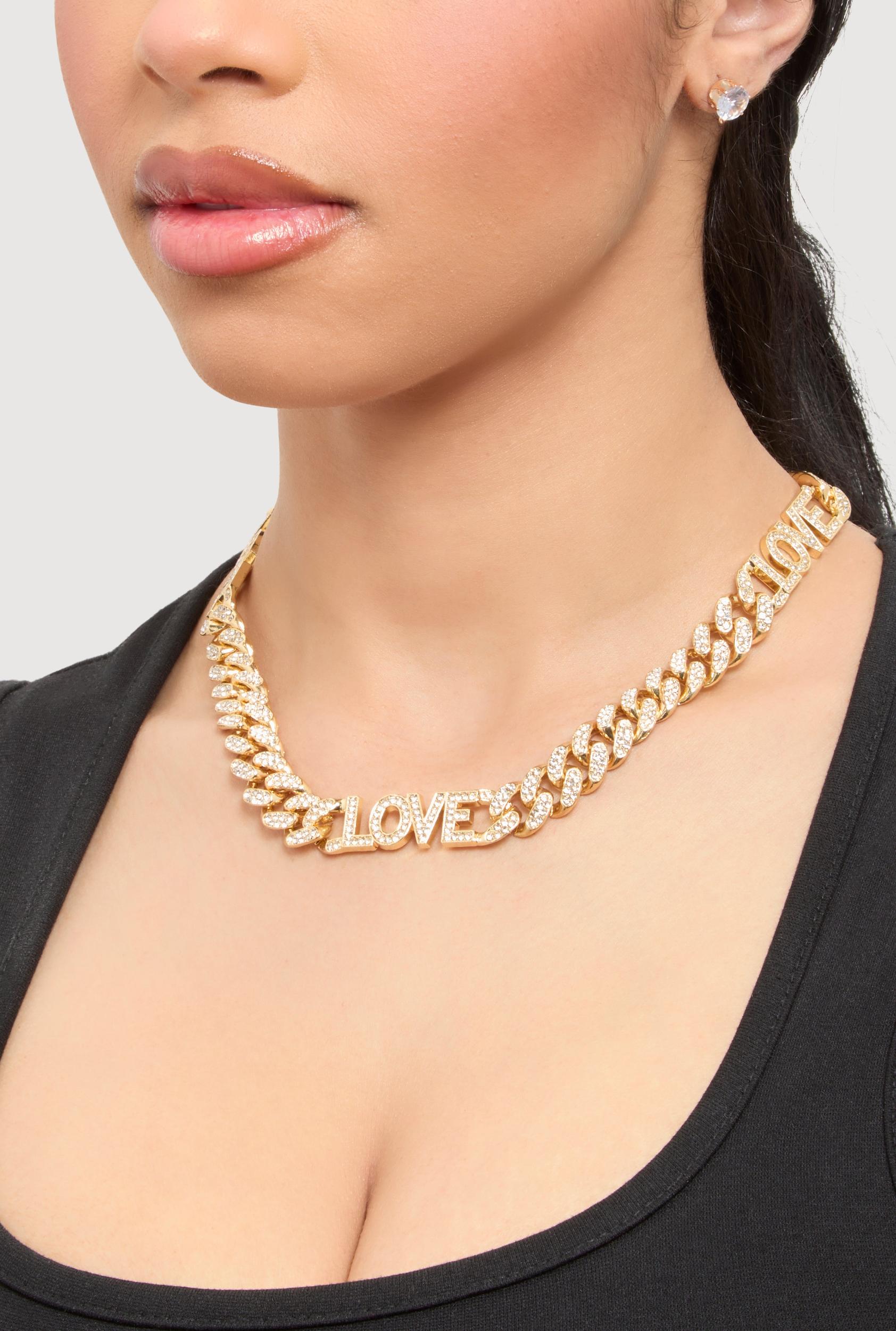 Love Curb Chain Necklace and Stud Earrings Unisex Product Image