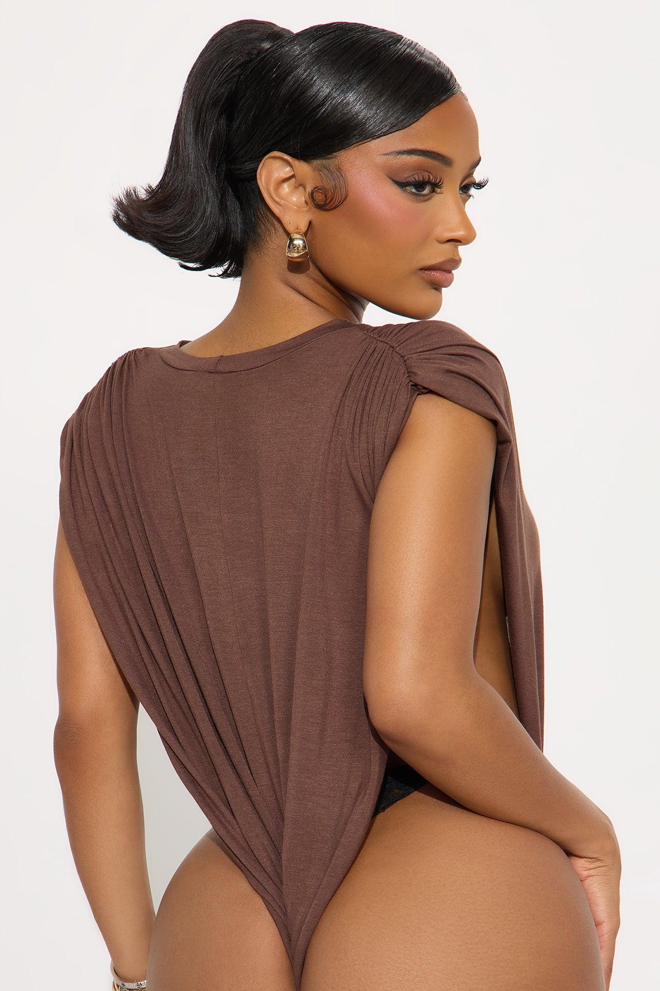 Open Concept Ruched Sleeveless Bodysuit - Chocolate Female Product Image