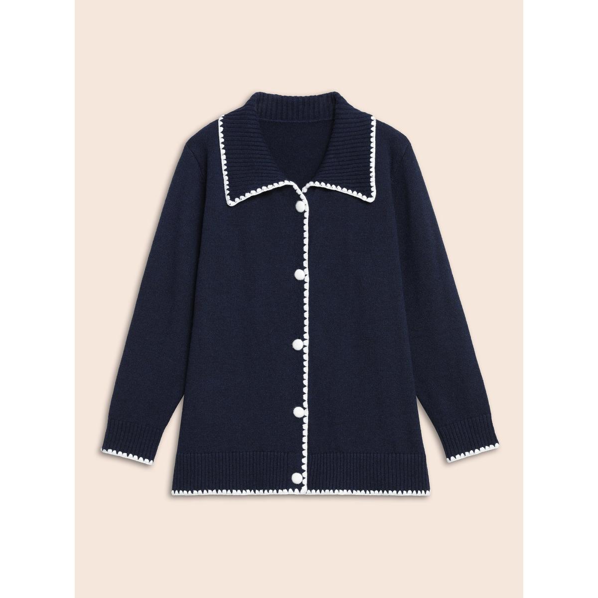 Plus Size Lapel Collar Contrast Trim Cardigan Indigo Women Casual Long Sleeve Everyday Cardigans BloomChic 14-16/1X Product Image