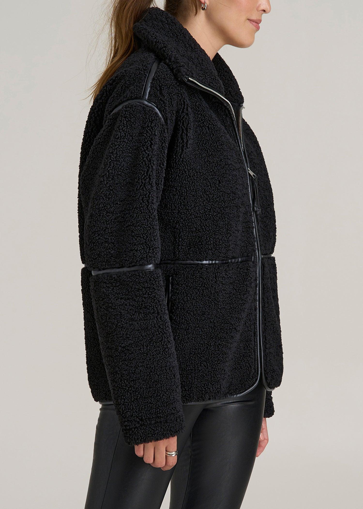 Relaxed Shearling Jacket for Tall Women in Black Female Product Image