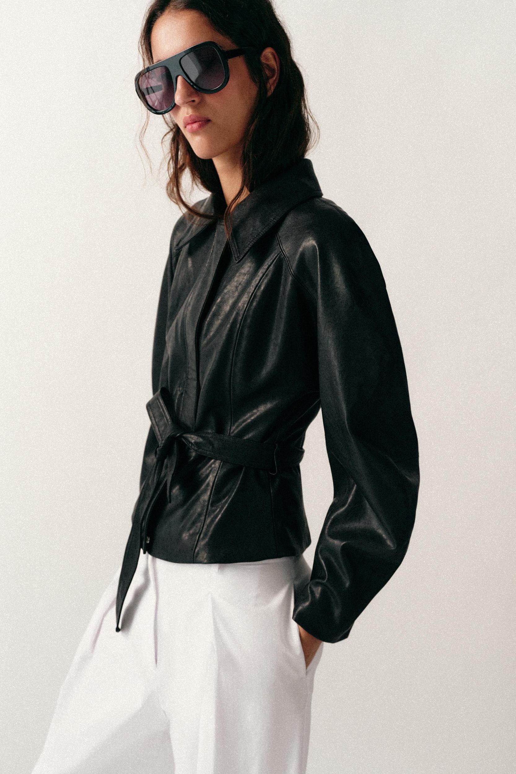 FAUX LEATHER BELTED JACKET Product Image