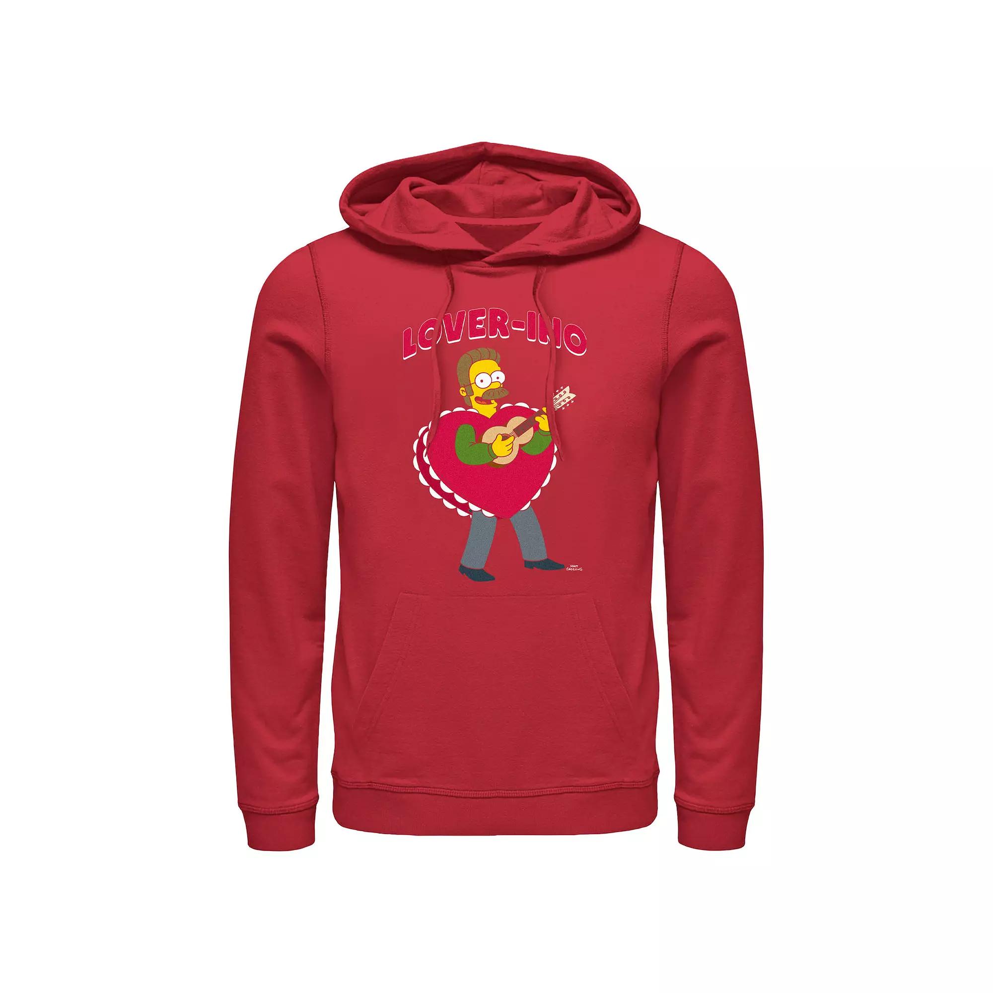 Men's The Simpsons Ned Flanders Lover-Ino Graphic Hoodie, Size: Small, Red Product Image