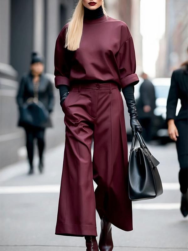 Long Sleeves Loose Solid Color Round-Neck Hoodies&Sweatshirt Tops Product Image