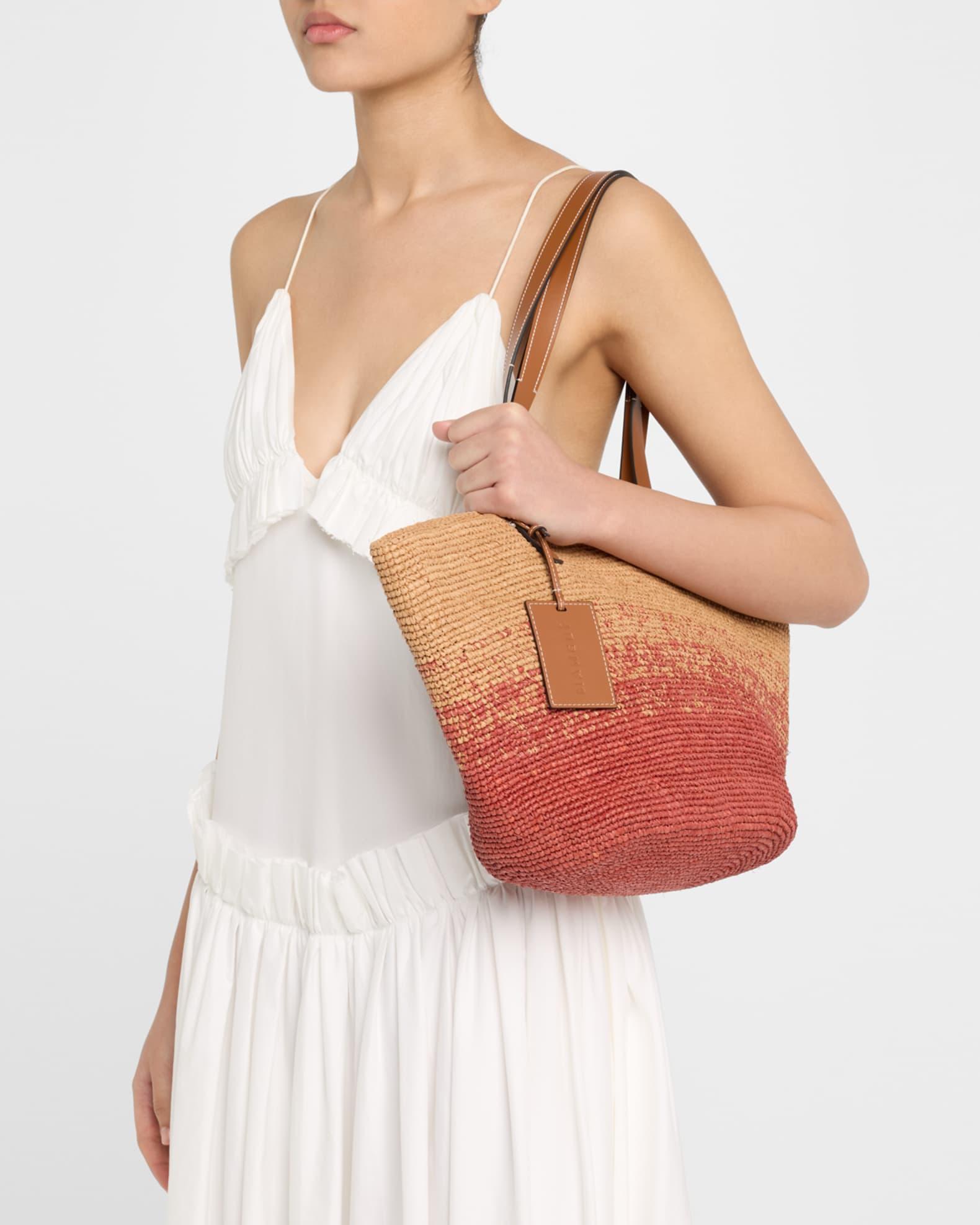 Two-Tone Raffia Basket Tote Bag Product Image