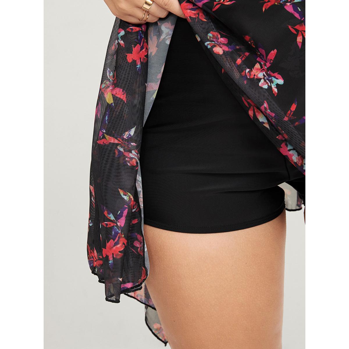 Mesh Adjustable Straps Plus Size Women Tropical Swim Dress Very Stretchy Bodycon Sleeveless V Neck Vacation Swim Dresses BloomChic Product Image