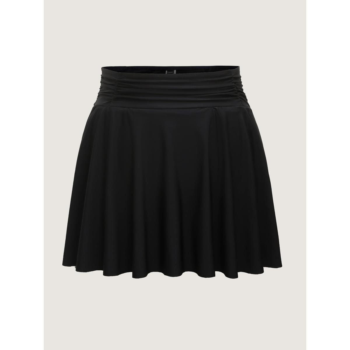 Plus Size Pleated Waistband Solid Swim Bottoms Women's Swimwear Black Beach Gathered High stretch Bodycon Mid Rise Curve Swim Bottoms BloomChic 26/4X Product Image