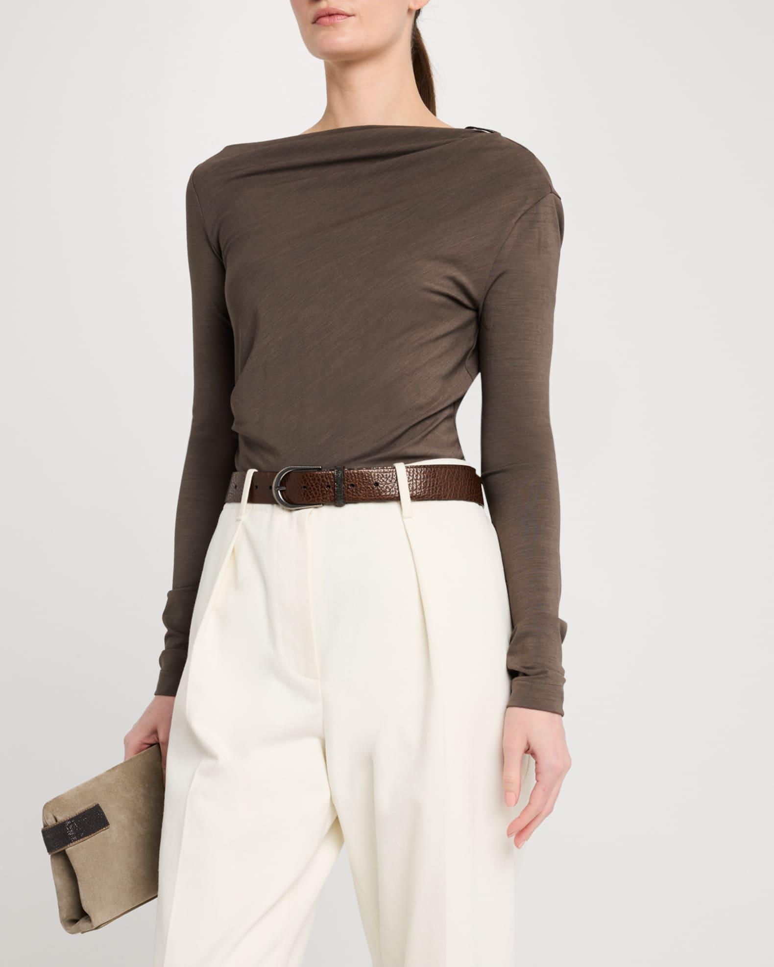 Long-Sleeve Asymmetric Draped Jersey Top Product Image