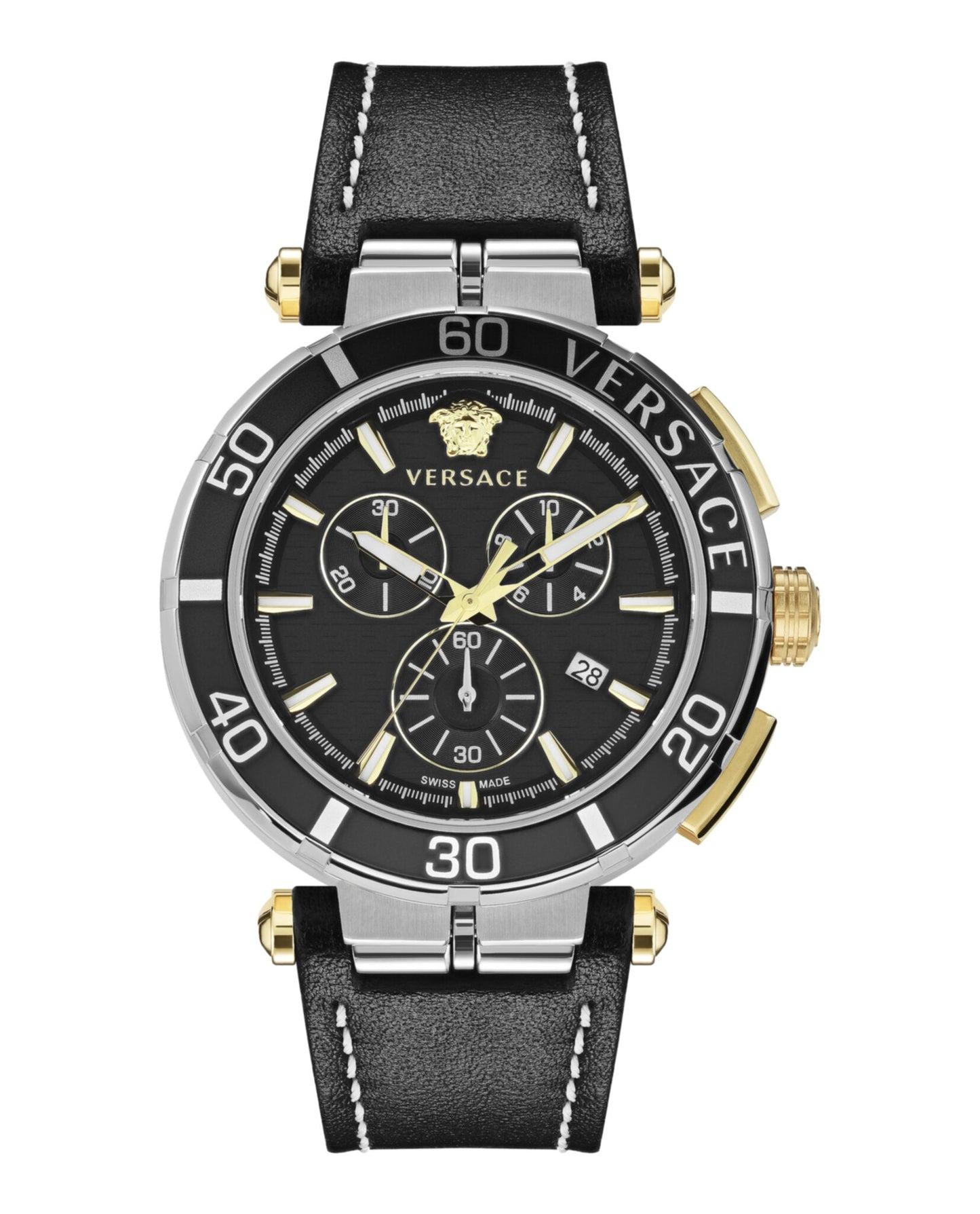Versace Greca Chrono Leather Watch Product Image