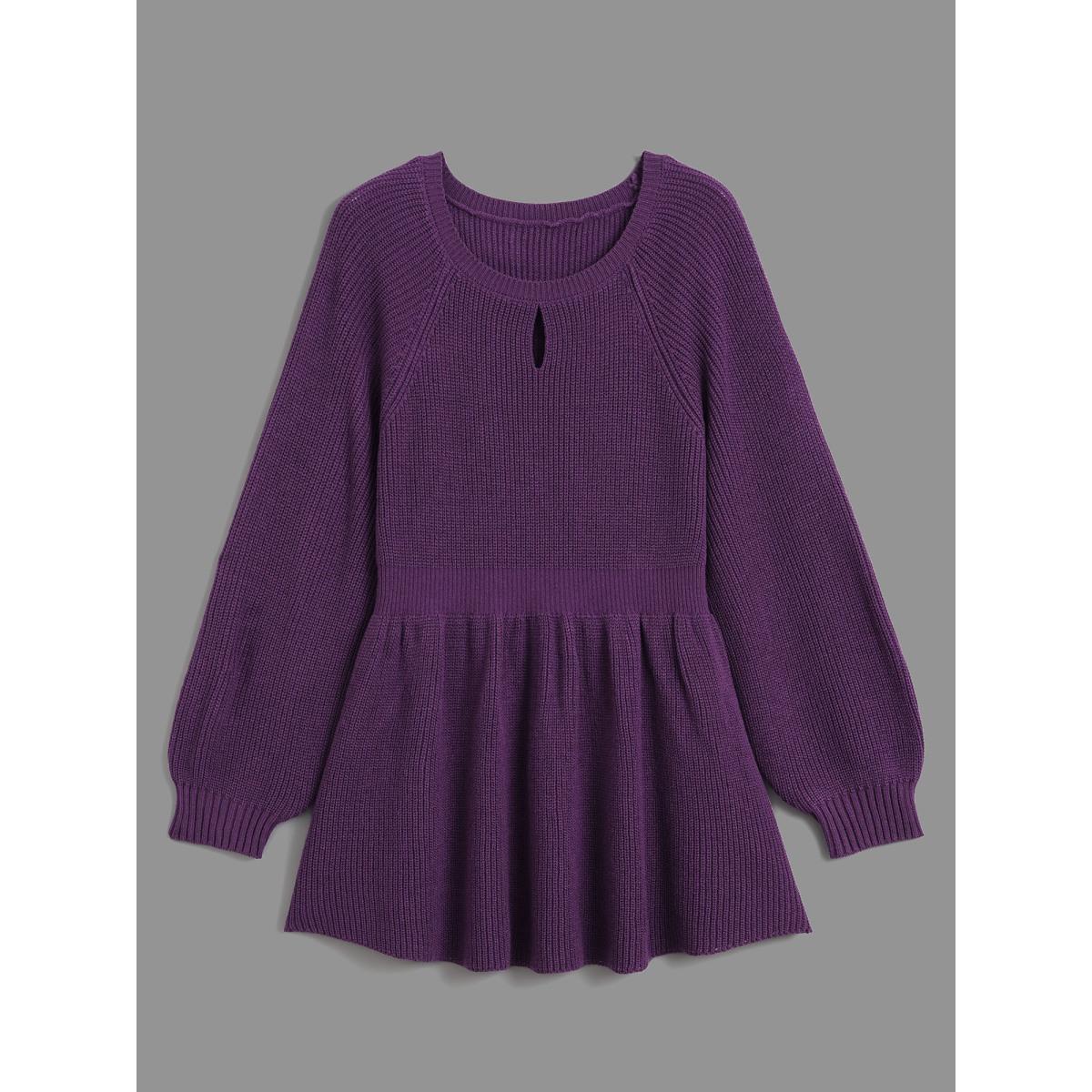 Plus Size Plain Textured Keyhole Raglan Sleeve Pullover Deeppurple Women Timeless Bodycon Long Sleeve Round Neck Elegant Pullovers BloomChic 30/6X Product Image