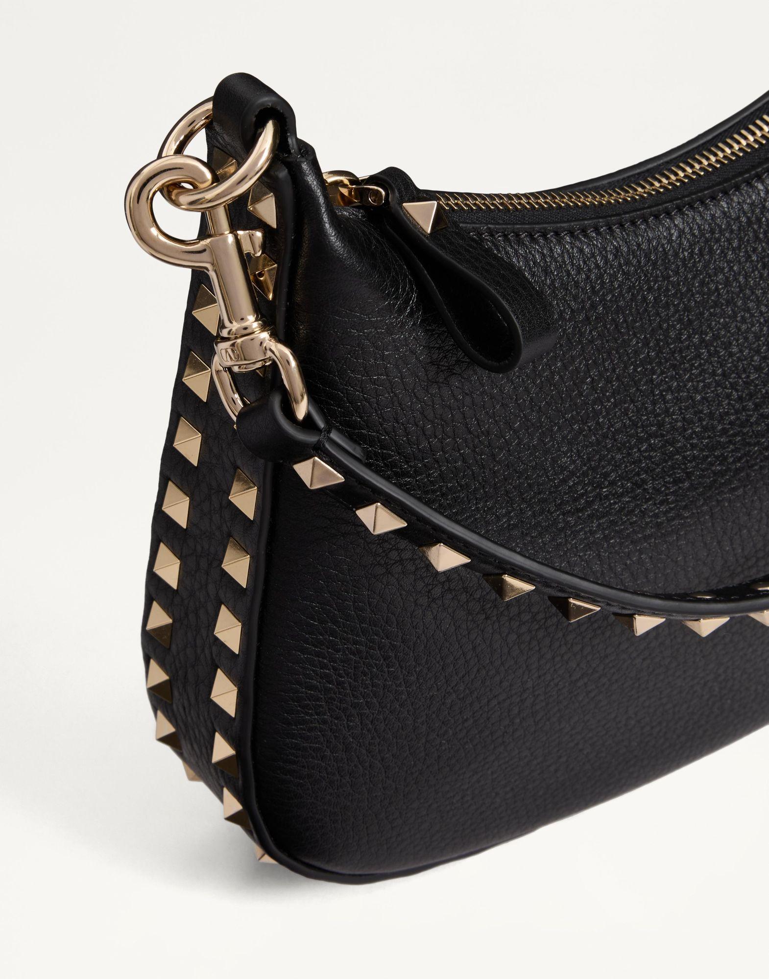 Small Rockstud Hobo Bag In Grainy Calfskin Product Image