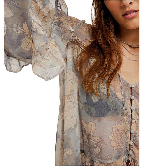 Free People Day Dreaming Floral Print V-Neck Long Sleeve Woven Top Product Image